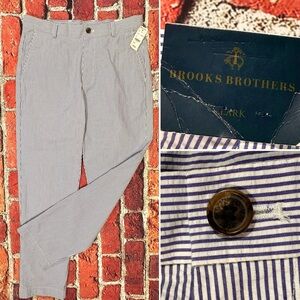 BROOKS BROTHERS MENS PANTS SIZE 33x30 WHITE BLUE SEERSUCKER CLARK SLACKS CHINO
